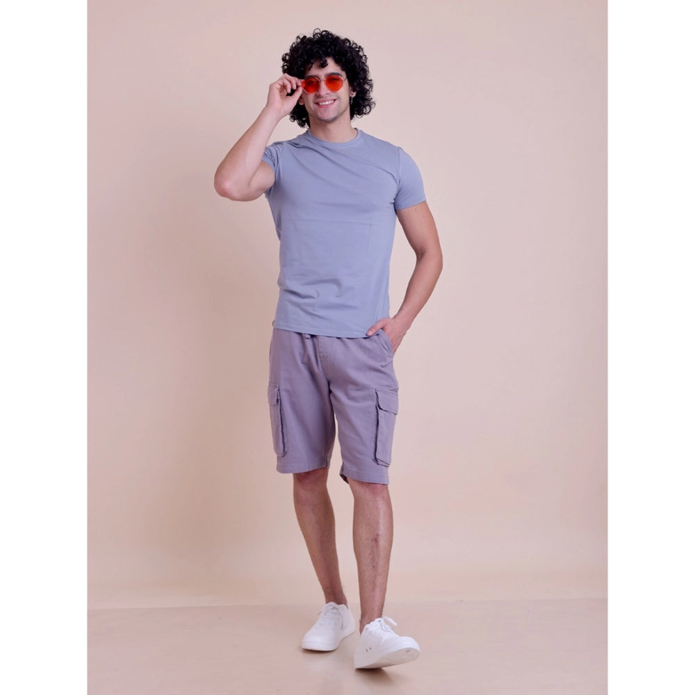 Men'S Casual Cotton Solid Half Sleeve Round Neck T-Shirt (Purp