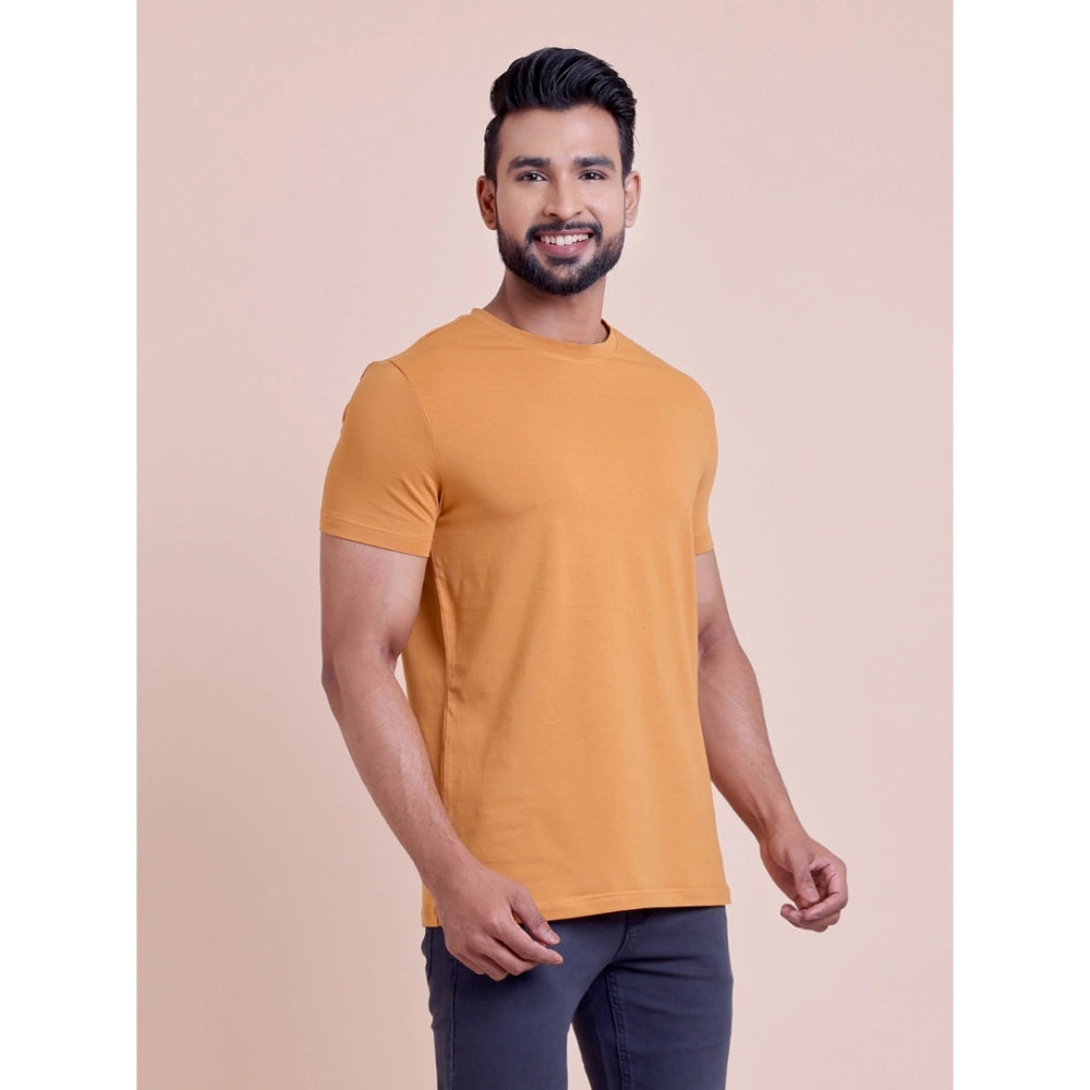 Men'S Casual Cotton Solid Half Sleeve Round Neck T-Shirt (Brow