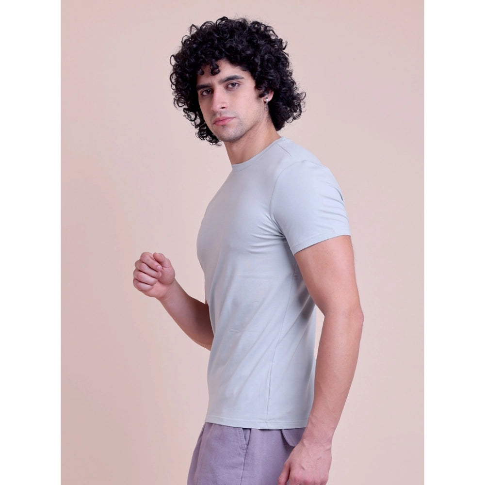 Men'S Casual Cotton Solid Half Sleeve Round Neck T-Shirt (Grey