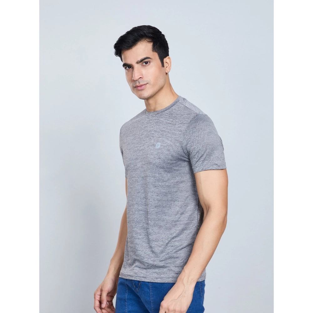 Men'S Casual Nylon Solid Half Sleeve Round Neck T-Shirt (Black