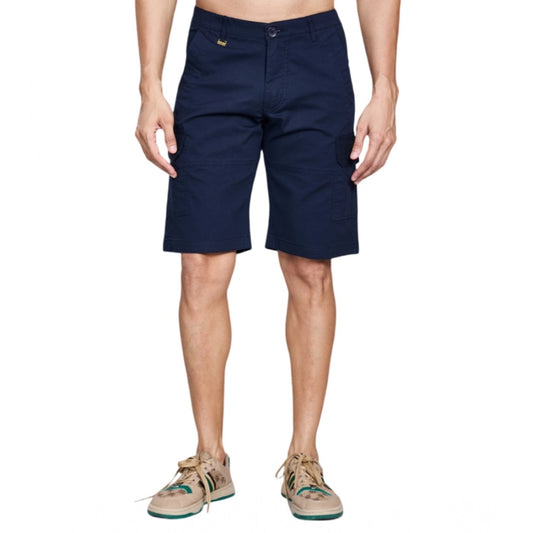 Men'S Casual Cotton Solid Knee Length Cargo Shorts (Navy)
