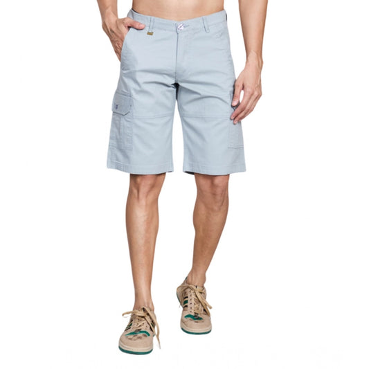Men'S Casual Cotton Solid Knee Length Cargo Shorts (Grey)