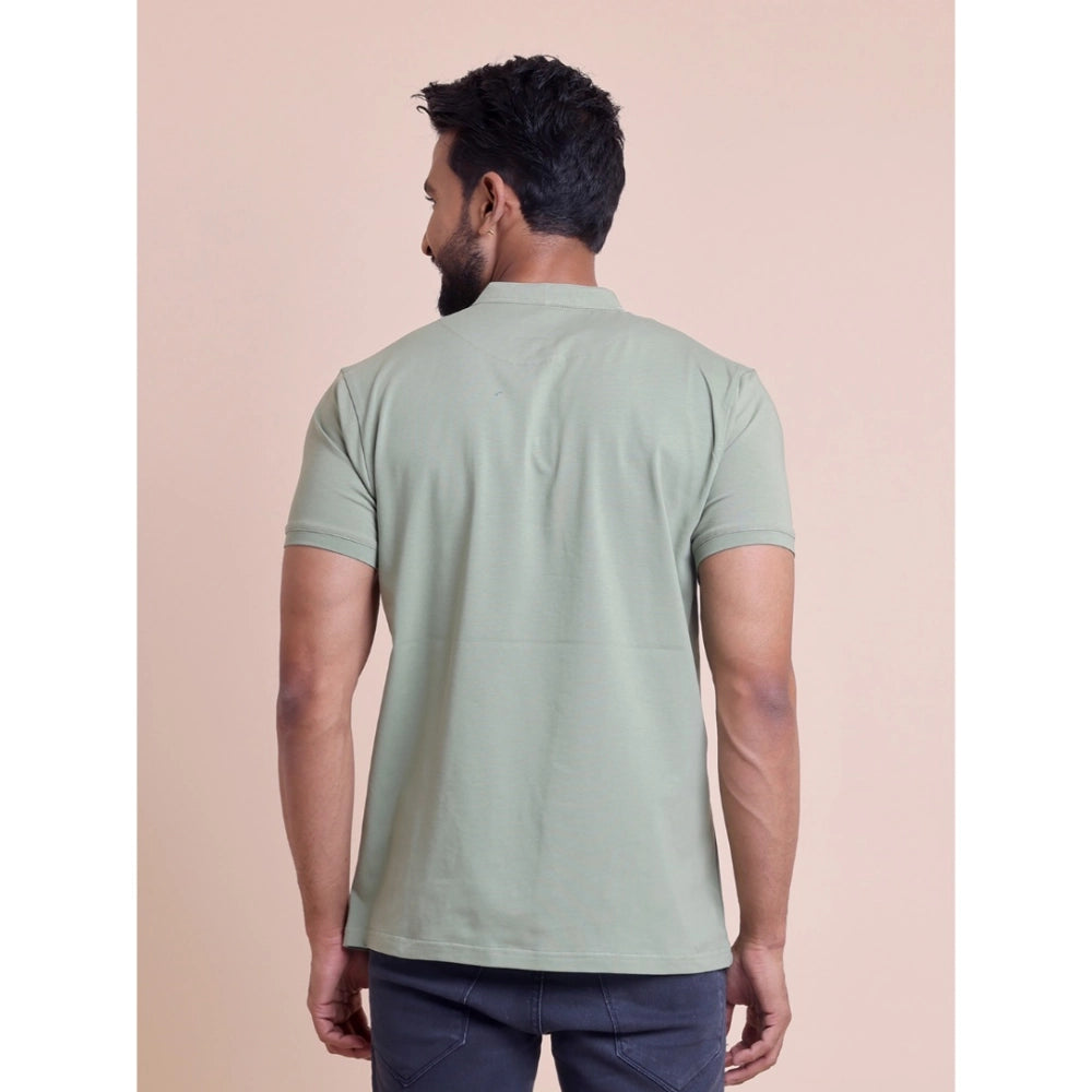 Men'S Casual Cotton Solid Half Sleeve Mandarin Collar T-Shirt