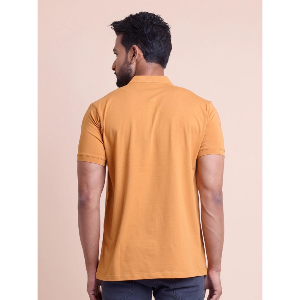 Men'S Casual Cotton Solid Half Sleeve Mandarin Collar T-Shirt