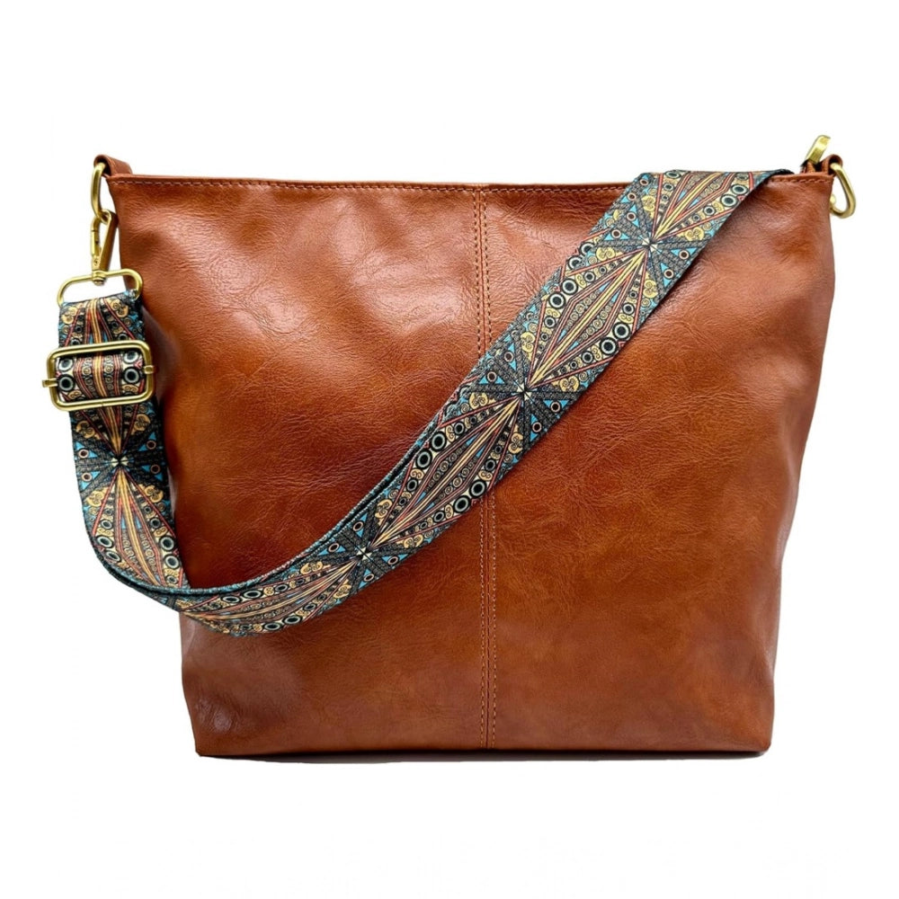 Women'S Pu Leather Medium Sling Bag Zipper Handbag (Brown)