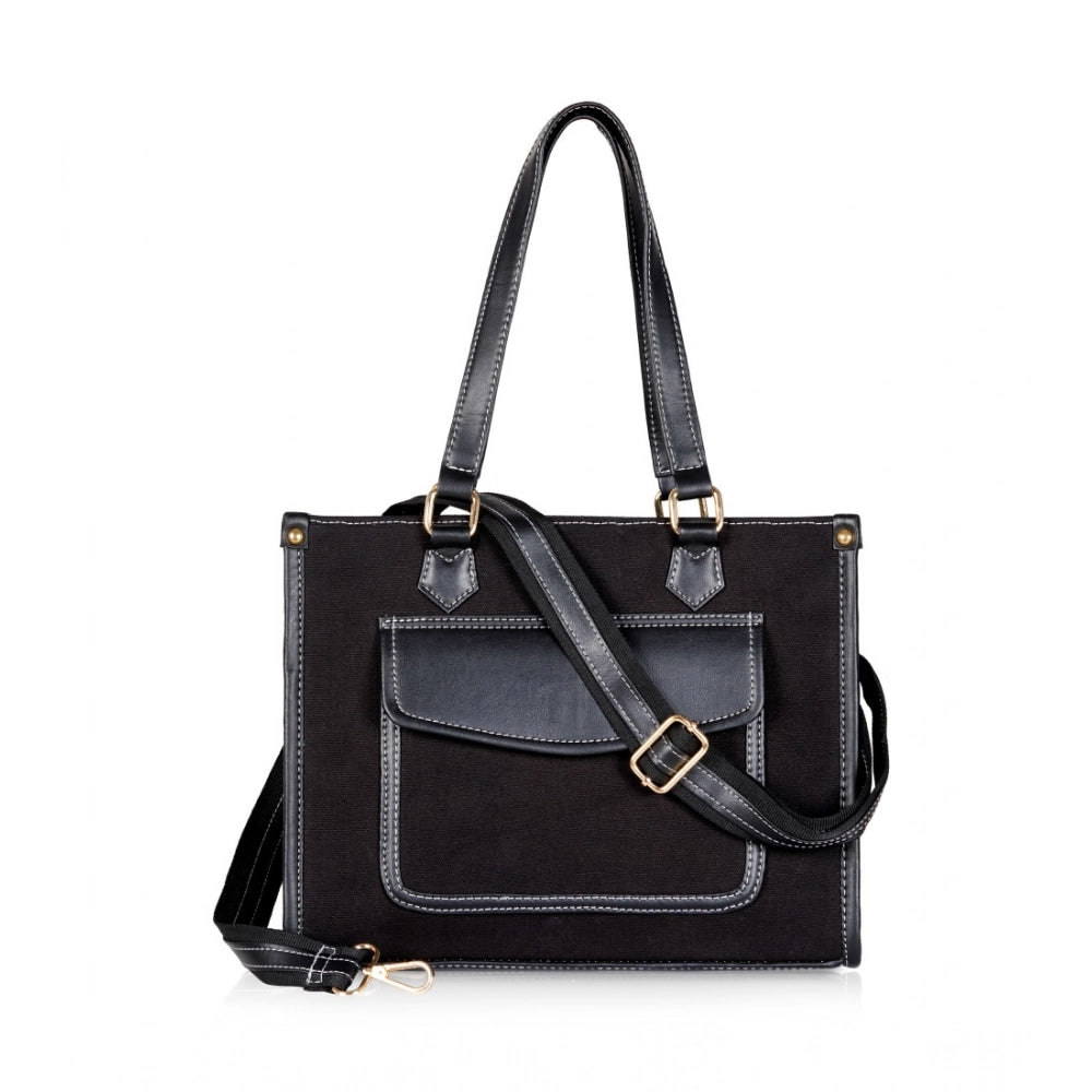 Women'S Canvas Medium Top Handle Satchel Zipper Handbag (Black