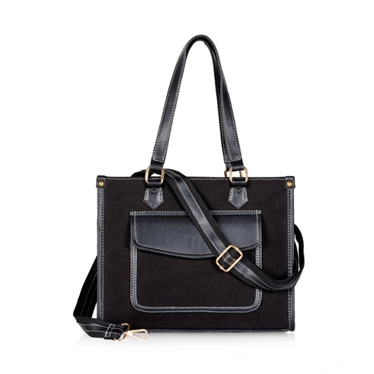 Women'S Canvas Medium Top Handle Satchel Zipper Handbag (Black