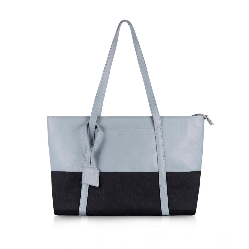 Women'S Faux Leather Large Shoulder Zipper Handbag (Light Blue