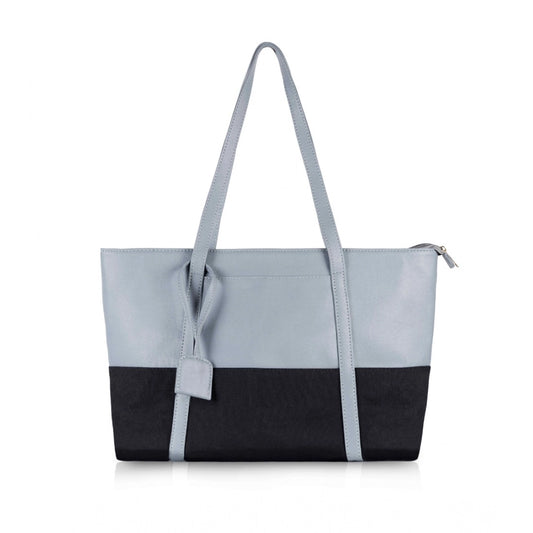 Women'S Faux Leather Large Shoulder Zipper Handbag (Light Blue