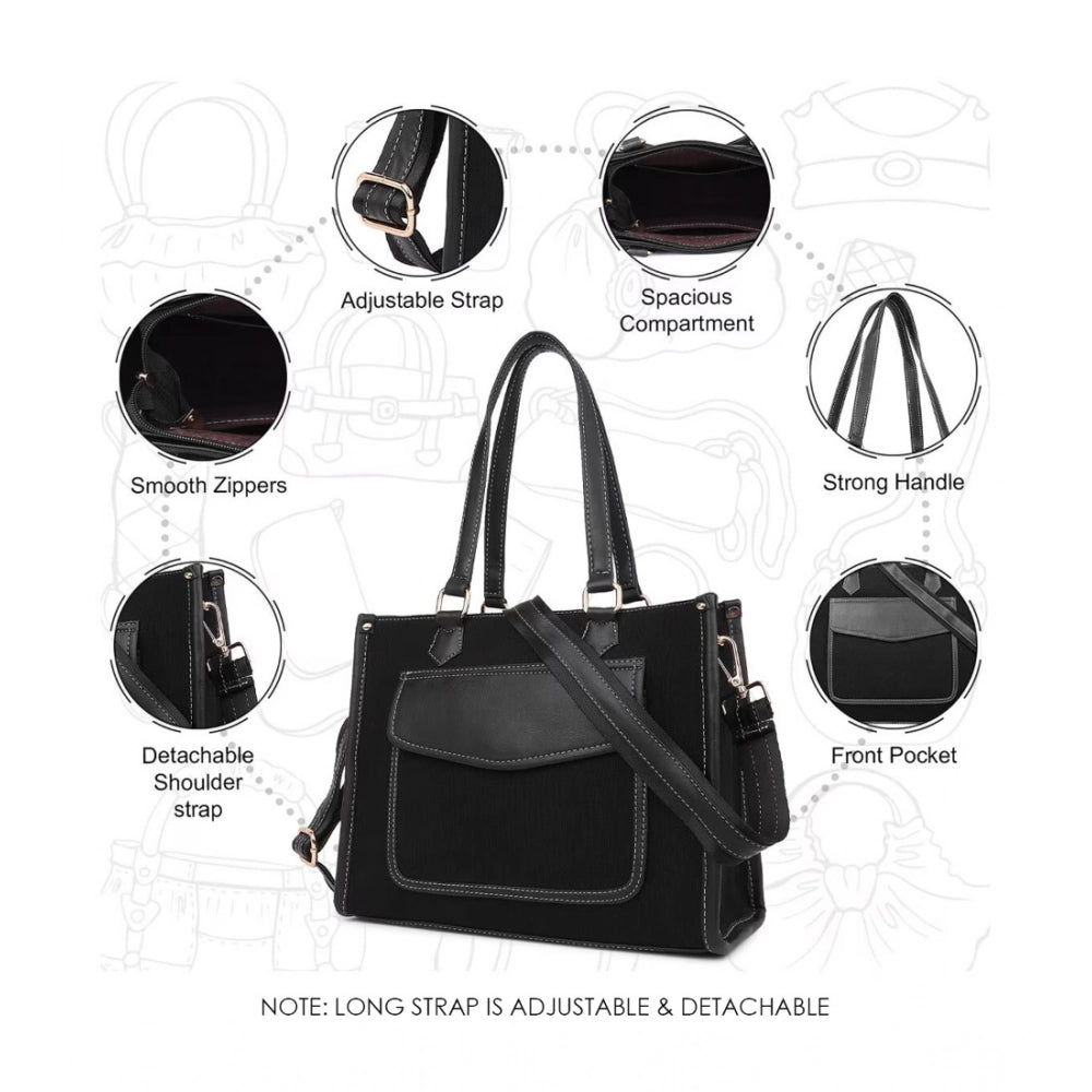 Women'S Canvas Medium Top Handle Satchel Zipper Handbag (Black