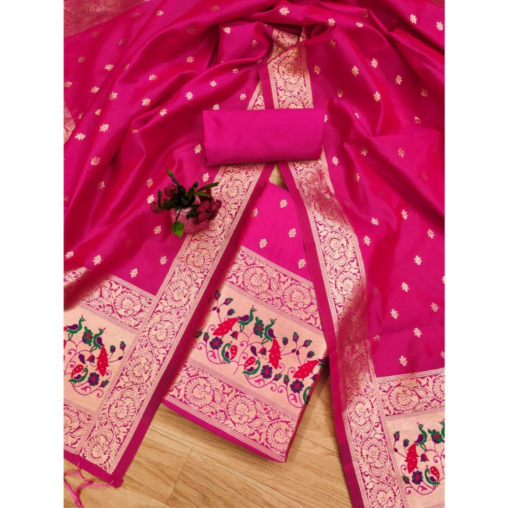 Women's Banarasi Silk Printed Unstitched Salwar Suit Material With Dupatta (Pink, 3Mtrs) - VANSHELLE