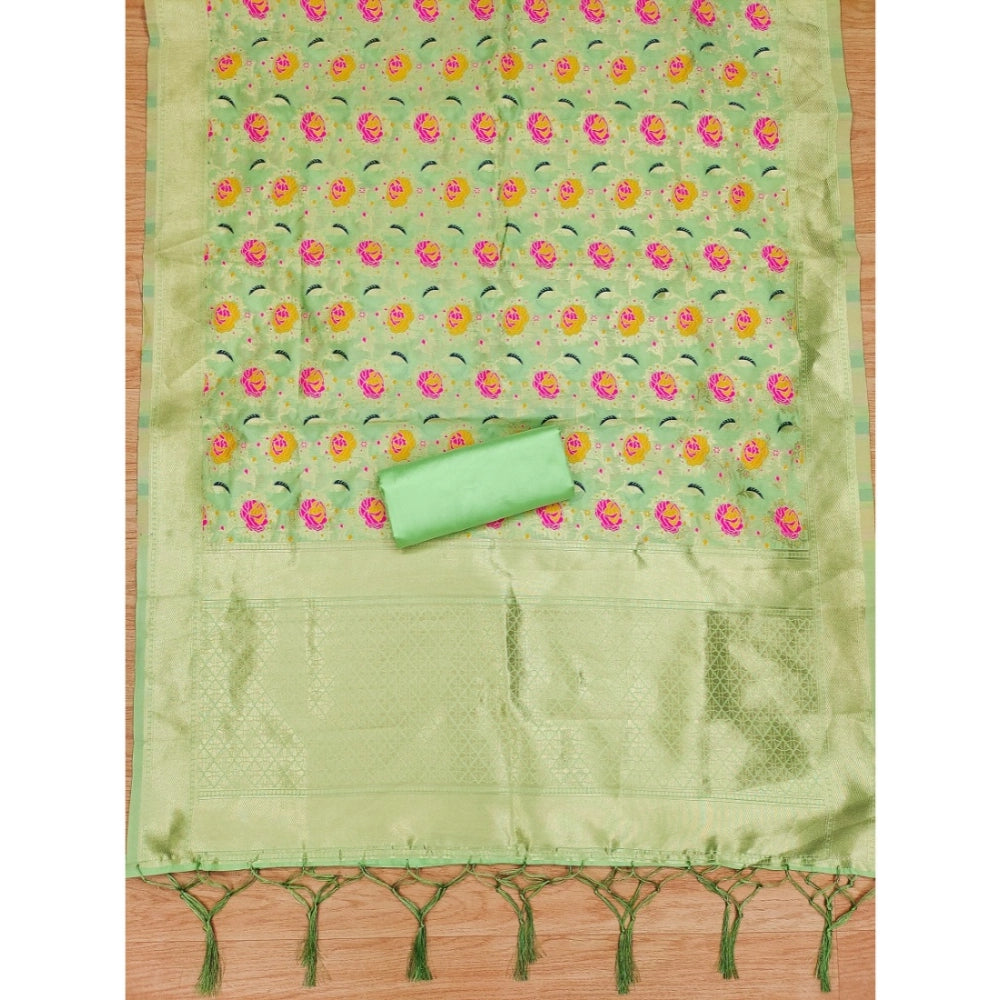 Women's Banarasi Silk Printed Unstitched Salwar Suit Material With Dupatta (Pista, 3Mtrs) - VANSHELLE