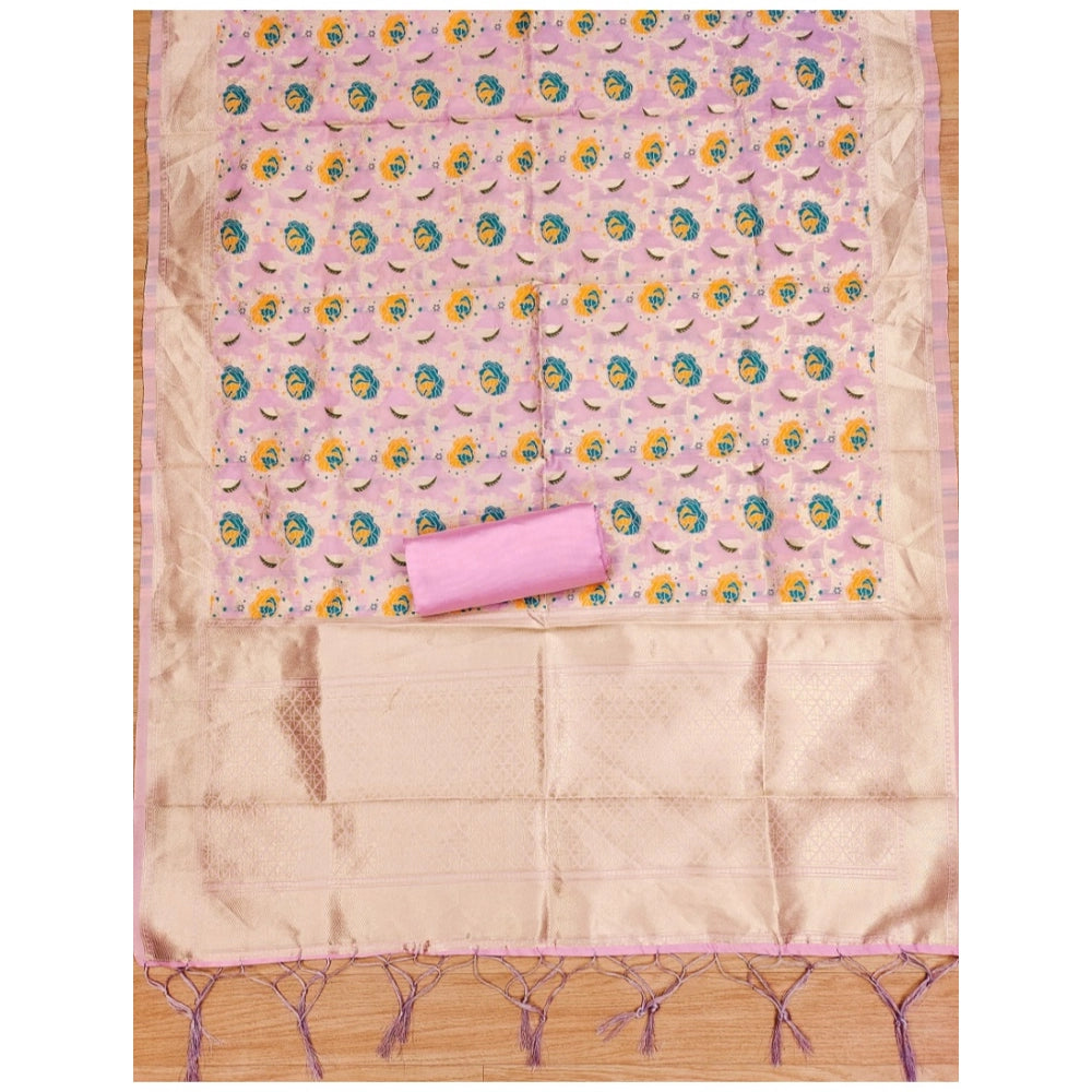 Women's Banarasi Silk Printed Unstitched Salwar Suit Material With Dupatta (Pink, 3Mtrs) - VANSHELLE