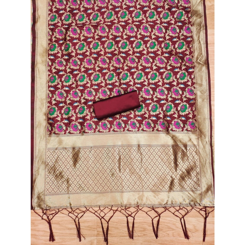 Women'S Banarasi Silk Printed Unstitched Salwar Suit Material