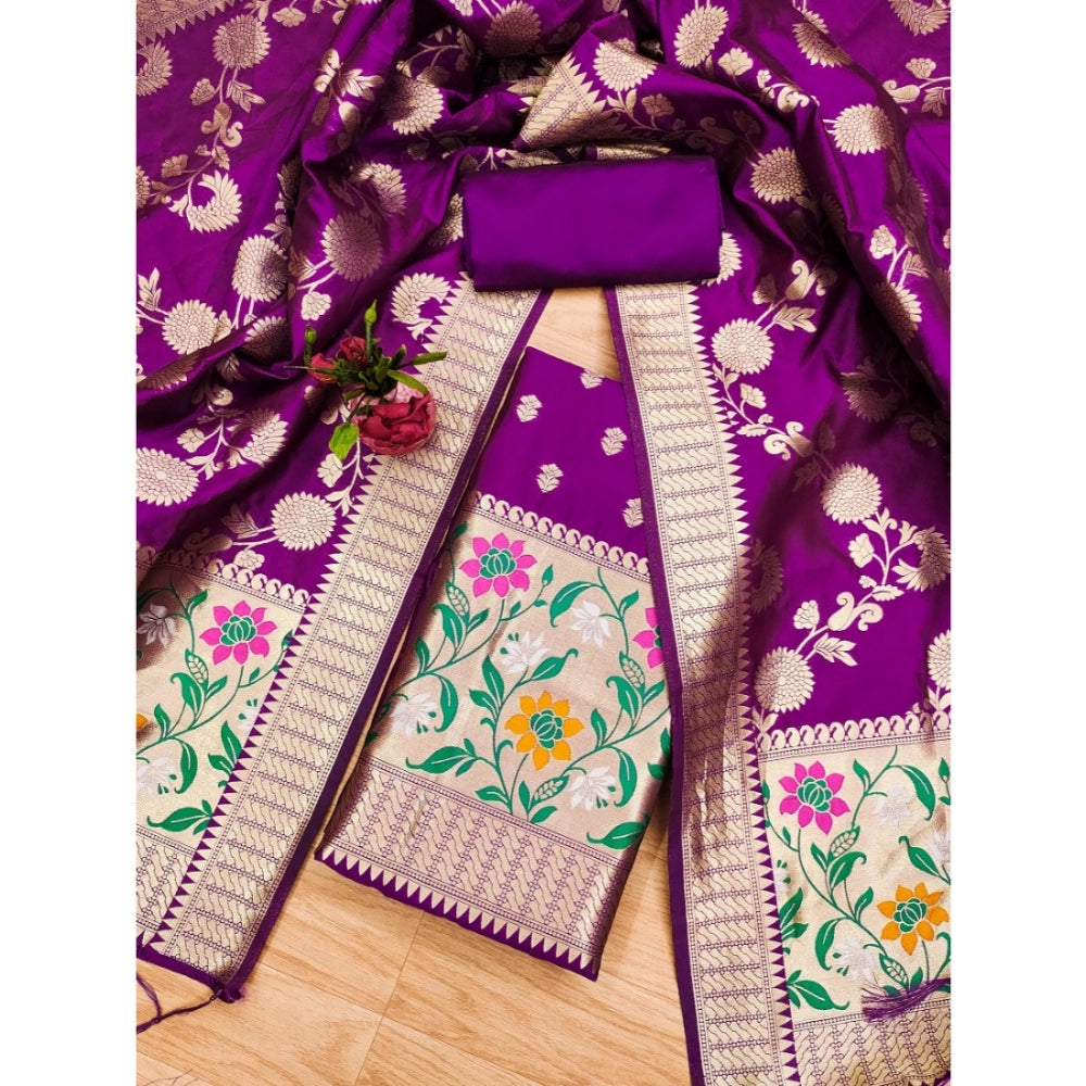 Women'S Banarasi Silk Printed Unstitched Salwar Suit Material