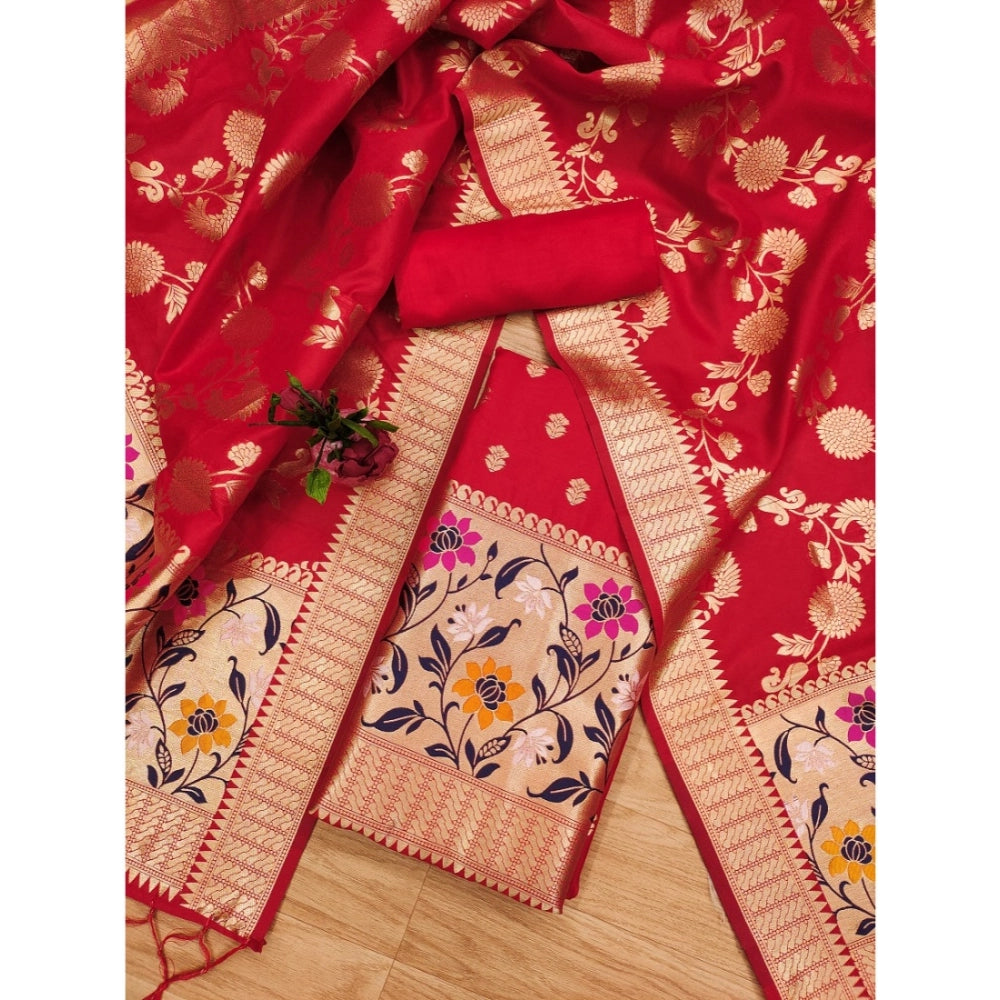 Women'S Banarasi Silk Printed Unstitched Salwar Suit Material