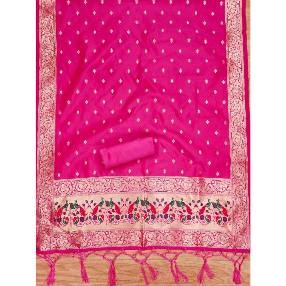 Women's Banarasi Silk Printed Unstitched Salwar Suit Material With Dupatta (Pink, 3Mtrs) - VANSHELLE