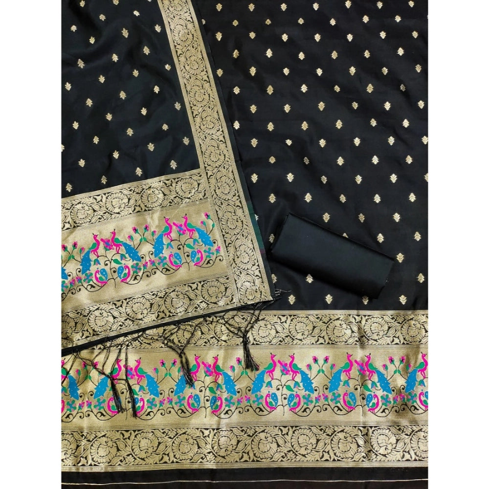 Women's Banarasi Silk Printed Unstitched Salwar Suit Material With Dupatta (Black, 3Mtrs) - VANSHELLE