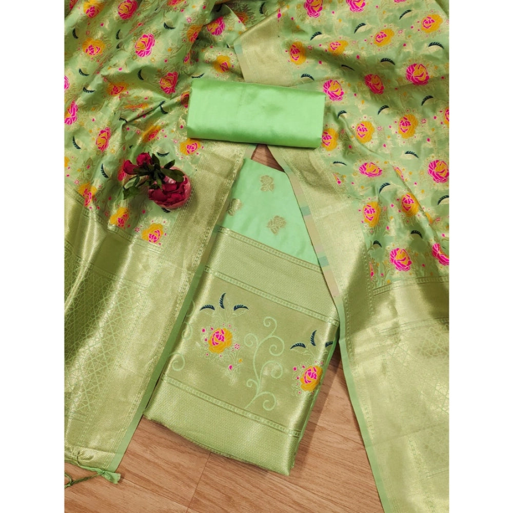 Women's Banarasi Silk Printed Unstitched Salwar Suit Material With Dupatta (Pista, 3Mtrs) - VANSHELLE