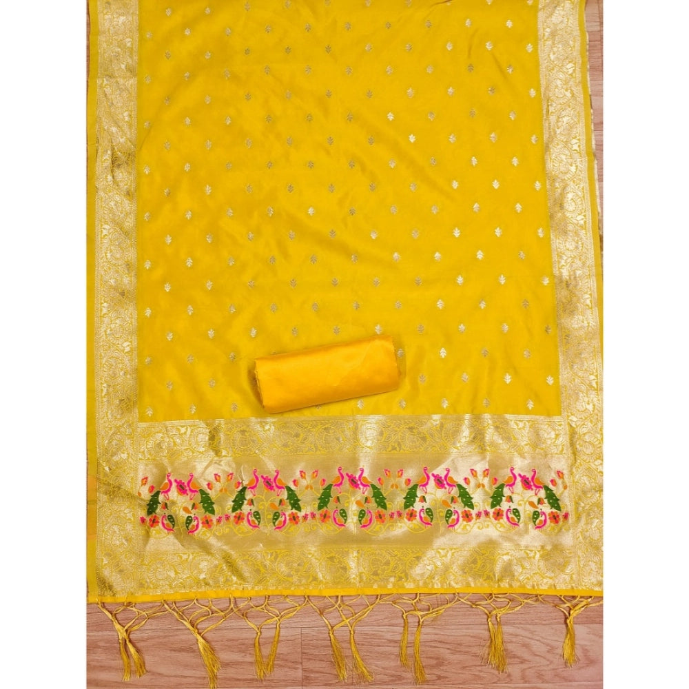 Women's Banarasi Silk Printed Unstitched Salwar Suit Material With Dupatta (Yellow, 3Mtrs) - VANSHELLE