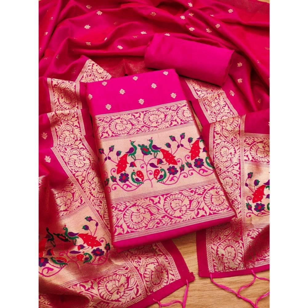 Women's Banarasi Silk Printed Unstitched Salwar Suit Material With Dupatta (Pink, 3Mtrs) - VANSHELLE