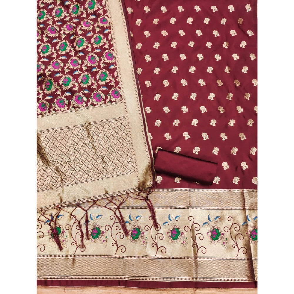 Women'S Banarasi Silk Printed Unstitched Salwar Suit Material