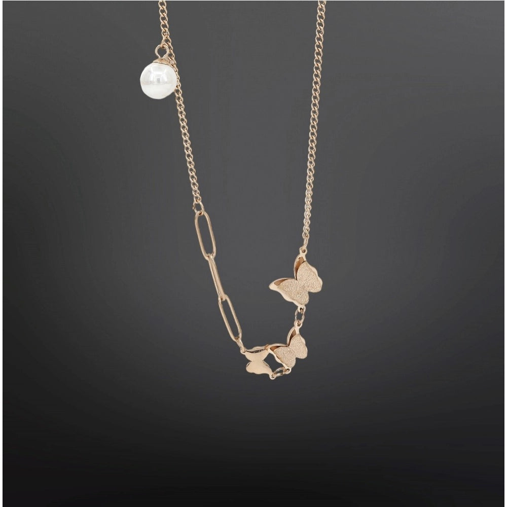 Women'S Stainless Steel Butterfly Pendent Delicate Chain (Gold