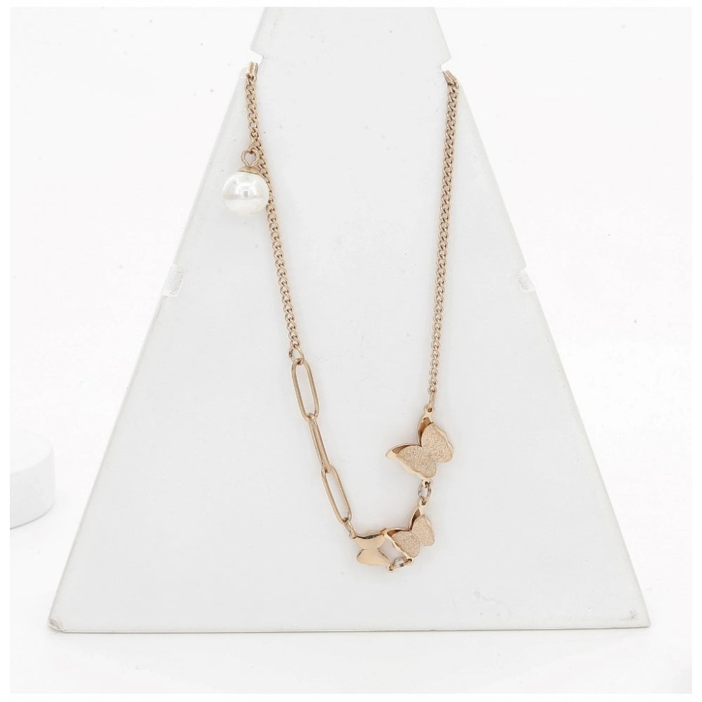 Women'S Stainless Steel Butterfly Pendent Delicate Chain (Gold