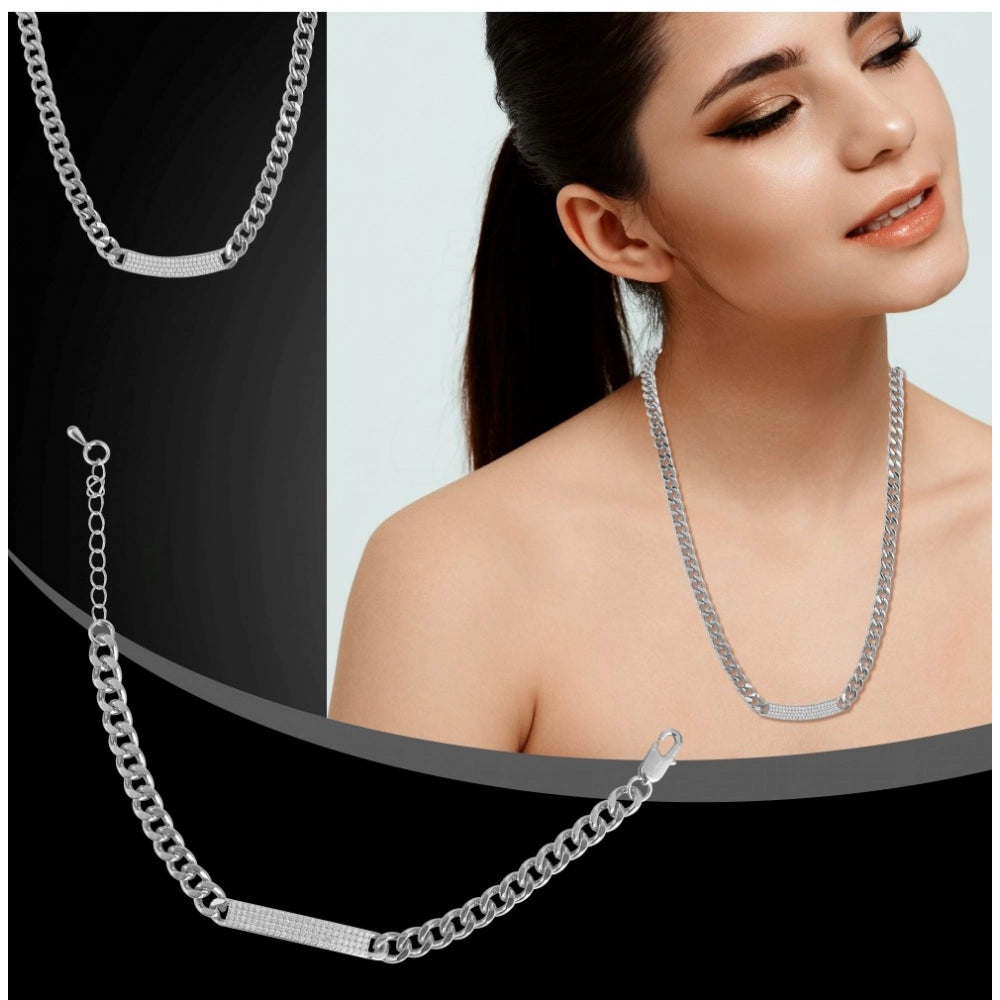 Women'S Stainless Steel Silver Polish Hand Bracelet And Neckla