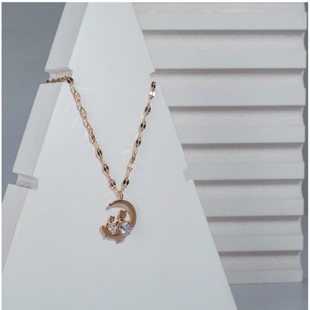 Women'S Stainless Steel Moon Pendent Delicate Chain (Gold Plat
