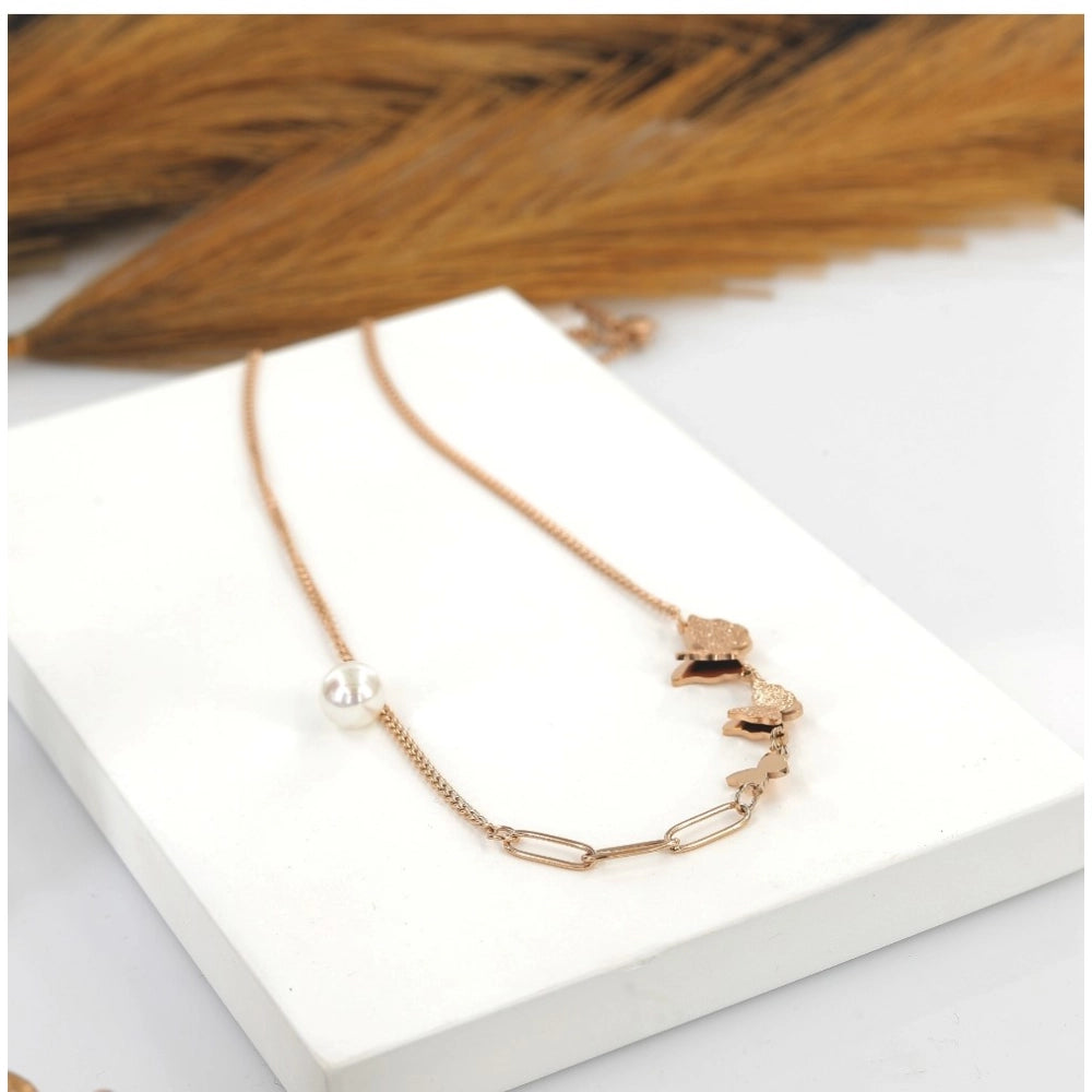 Women'S Stainless Steel Butterfly Pendent Delicate Chain (Gold