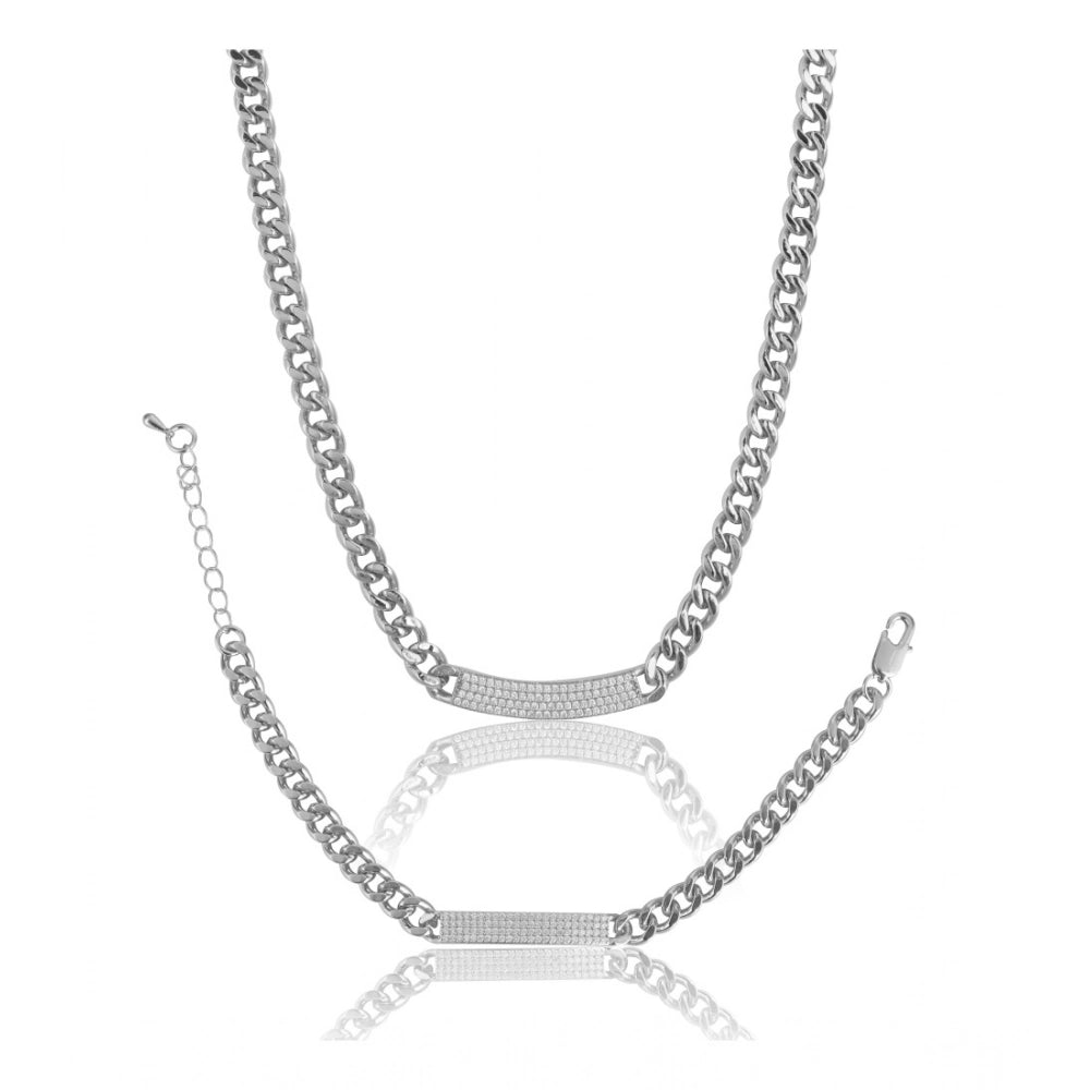 Women'S Stainless Steel Silver Polish Hand Bracelet And Neckla