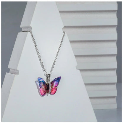 Women's Stainless Steel Colorful Butterfly Pendent Dailywear chain (Silver Plated)