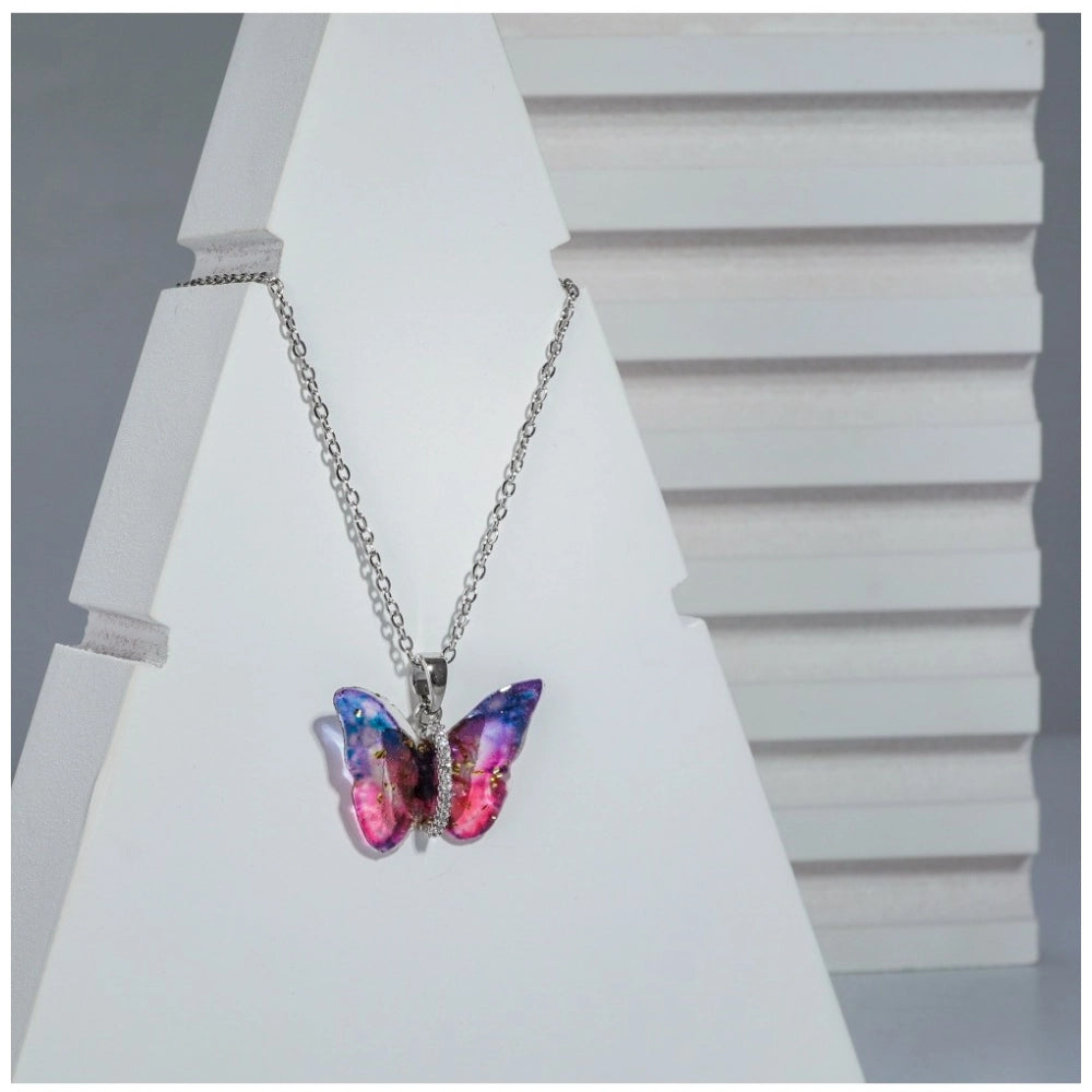 Women'S Stainless Steel Colorful Butterfly Pendent Dailywear C
