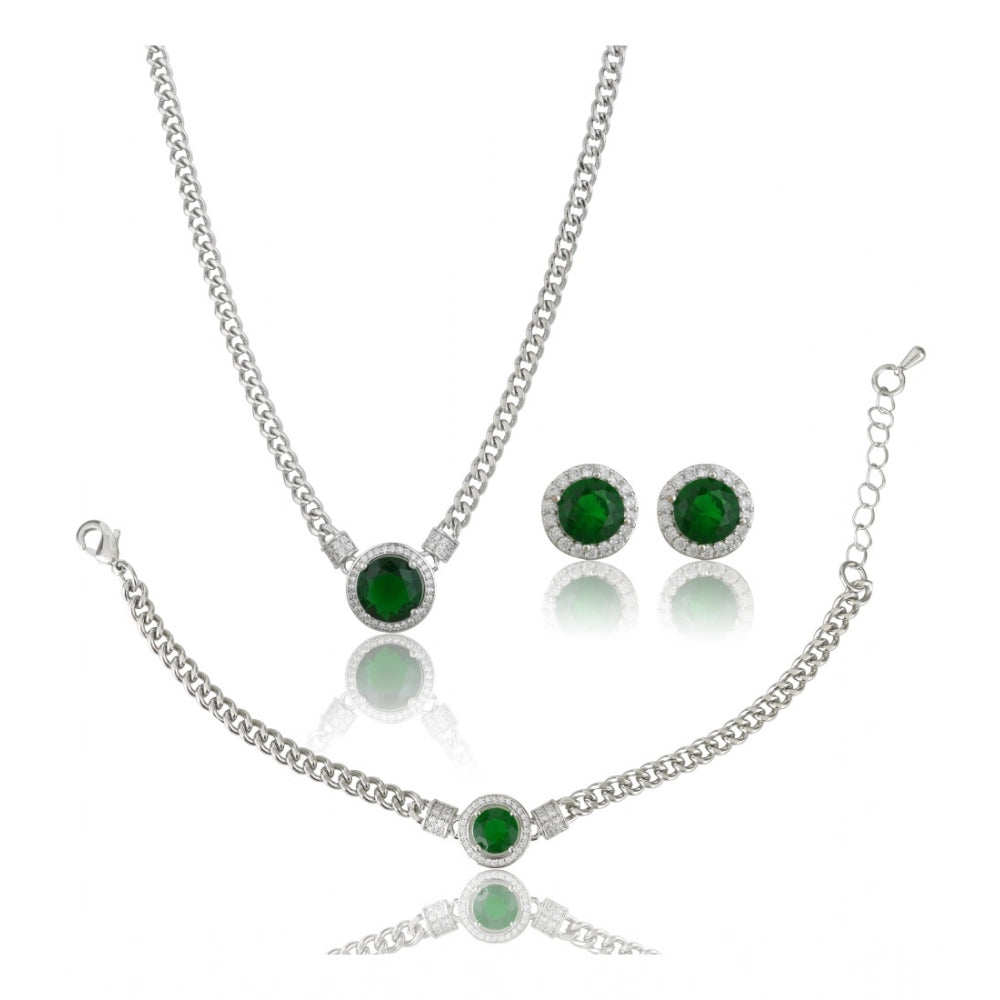 Women'S Stainless Steel Green Color Silver Chain Western Combo