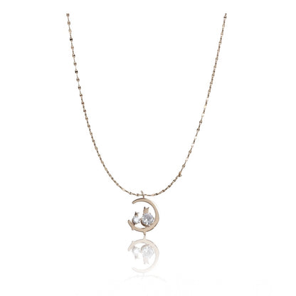 Women's Stainless Steel Moon Pendent Delicate Chain (Gold Plated)