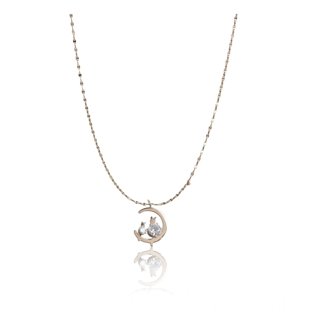 Women'S Stainless Steel Moon Pendent Delicate Chain (Gold Plat