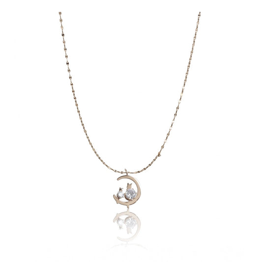 Women'S Stainless Steel Moon Pendent Delicate Chain (Gold Plat