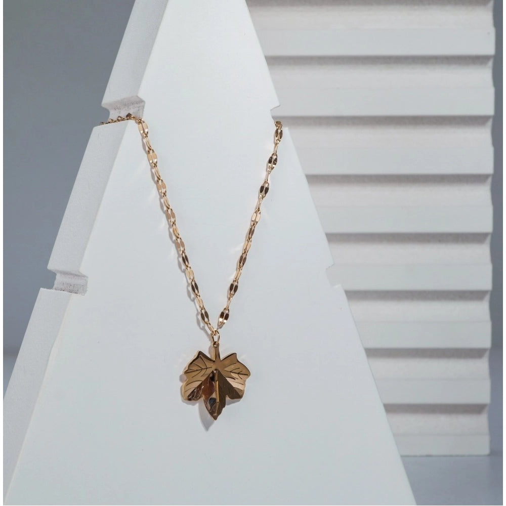 Women'S Stainless Steel Leaf Pendent Delicate Chain (Gold Plat