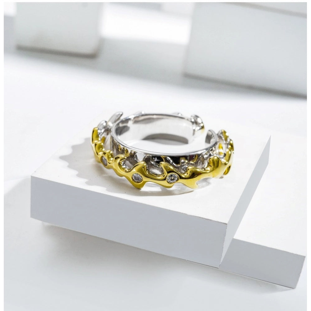 Stainless Steel Double Tone High-Quality Freesize Ring (Silver
