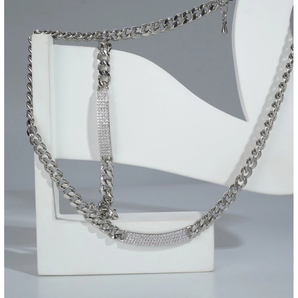 Women'S Stainless Steel Silver Polish Hand Bracelet And Neckla
