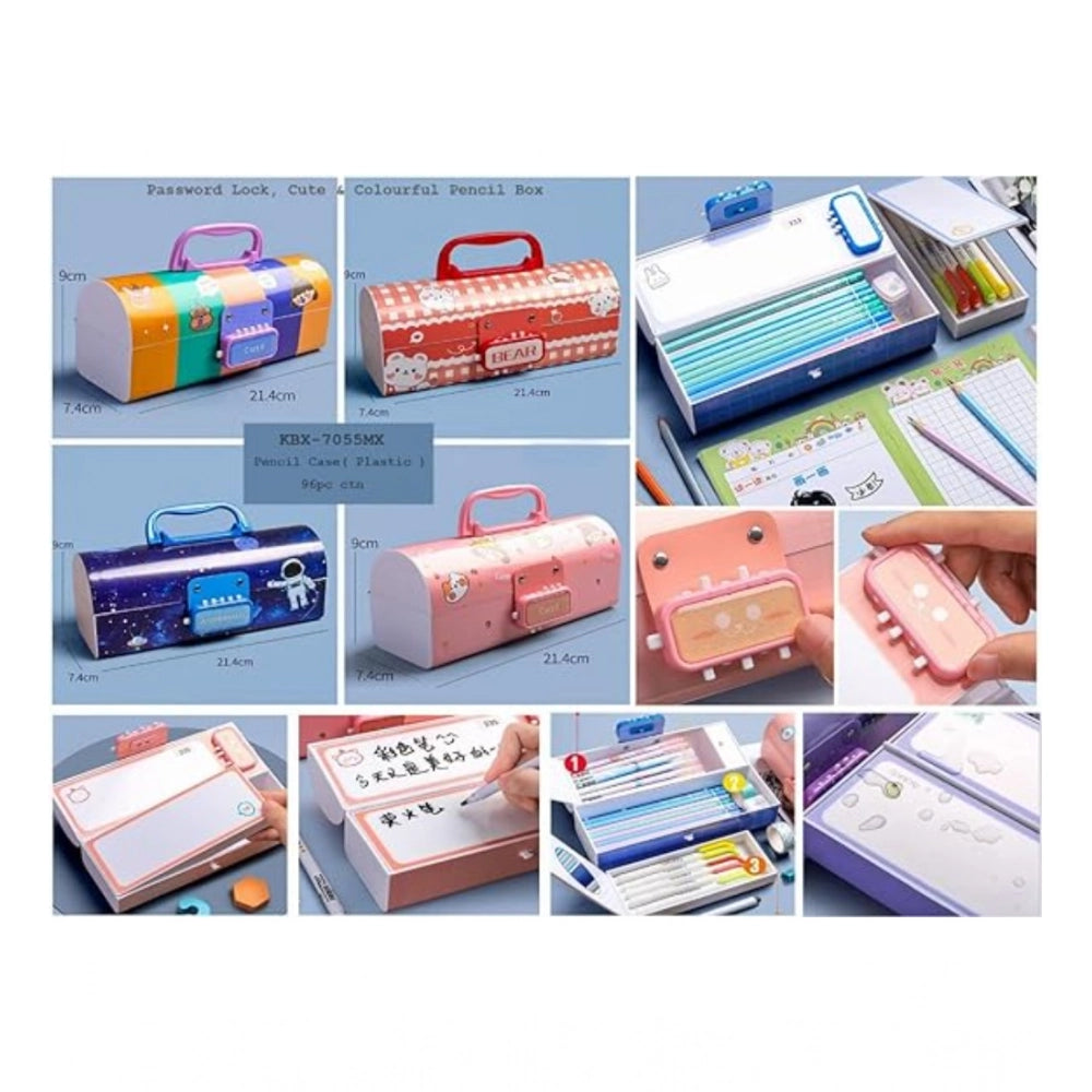 Plastic Pen, Pencil Box Suitcase Style Password Lock (Multicol