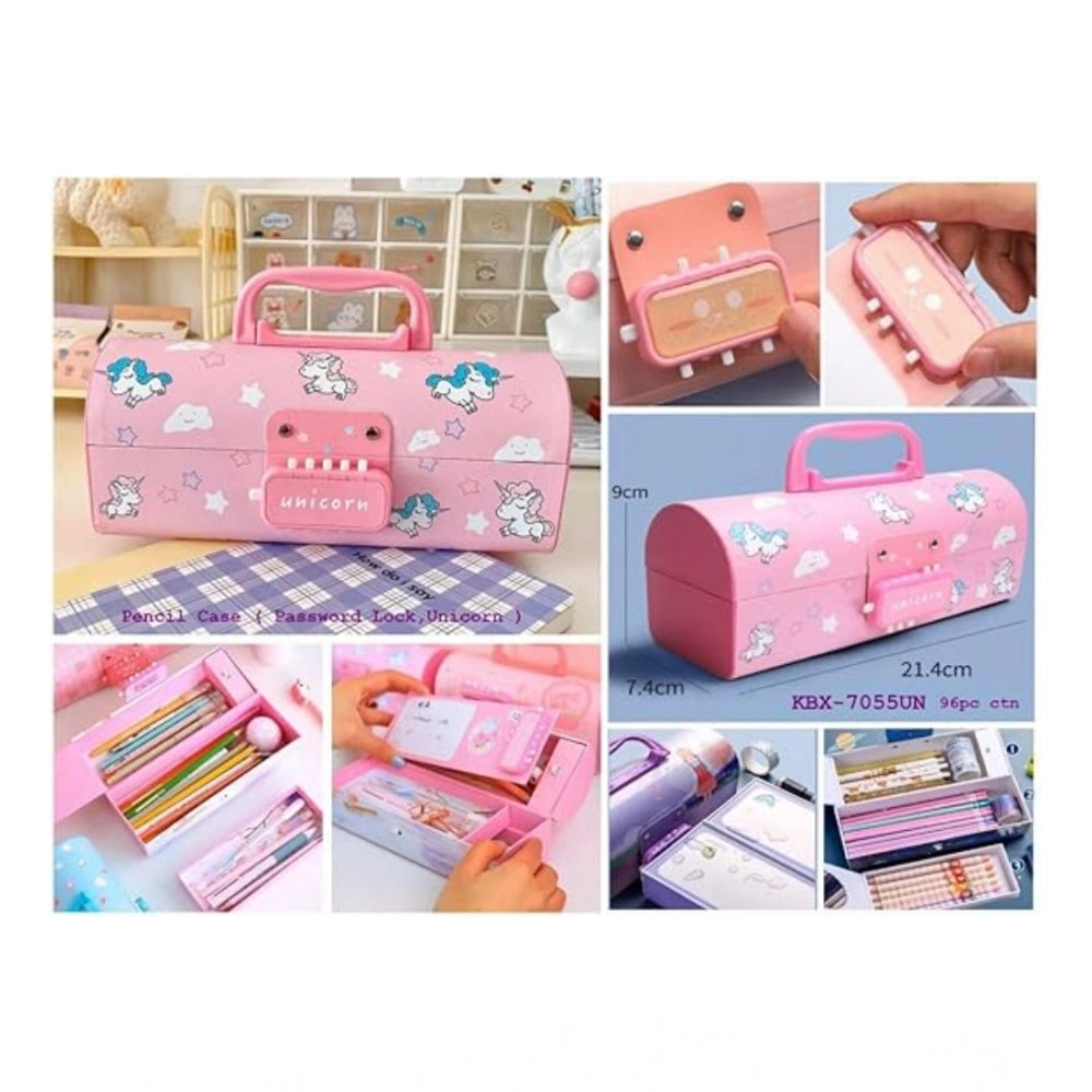 Plastic Pen, Pencil Box Suitcase Style Password Lock (Multicol