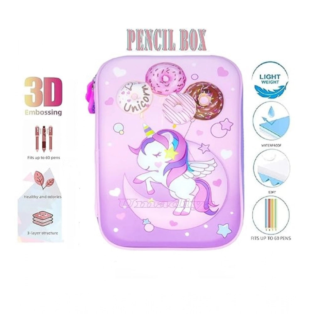 Plastic Unicorn Embossed Cover Pencil Pouch, Kids, Pencil Box