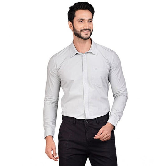 Men'S Casual Cotton Full Sleeve Solid Shirt (Grey)