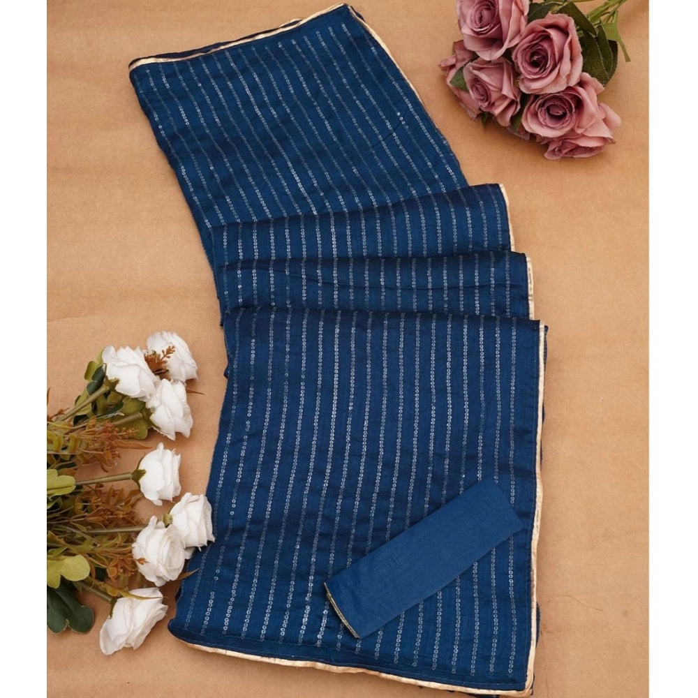Women'S Vichitra Silk Striped Saree With Unstitched Blouse 5.5