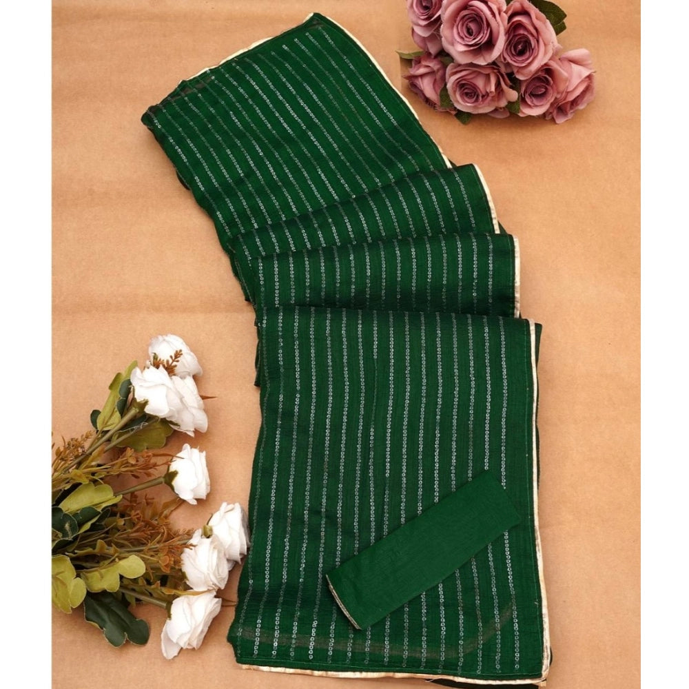 Women'S Vichitra Silk Striped Saree With Unstitched Blouse 5.5