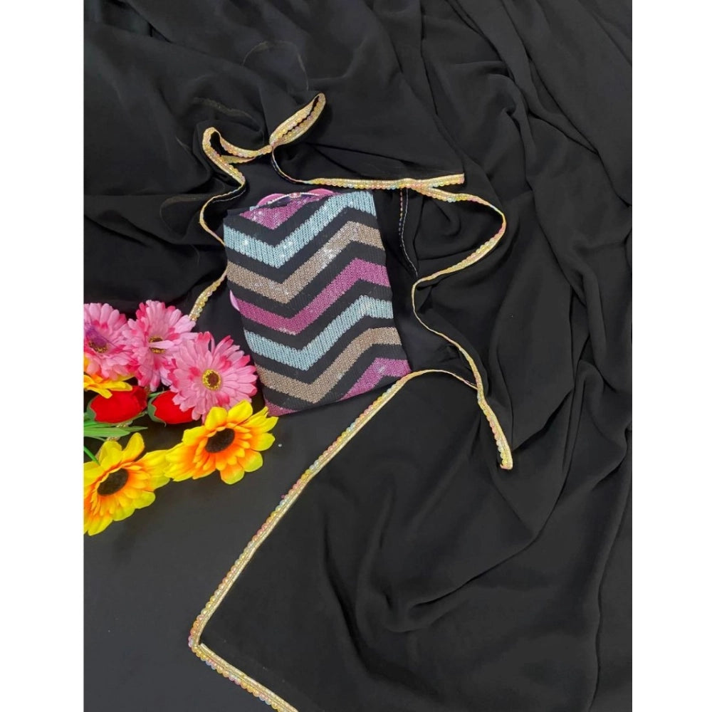 Women'S Fox Georgette Solid Saree With Unstitched Blouse 5.5Mt