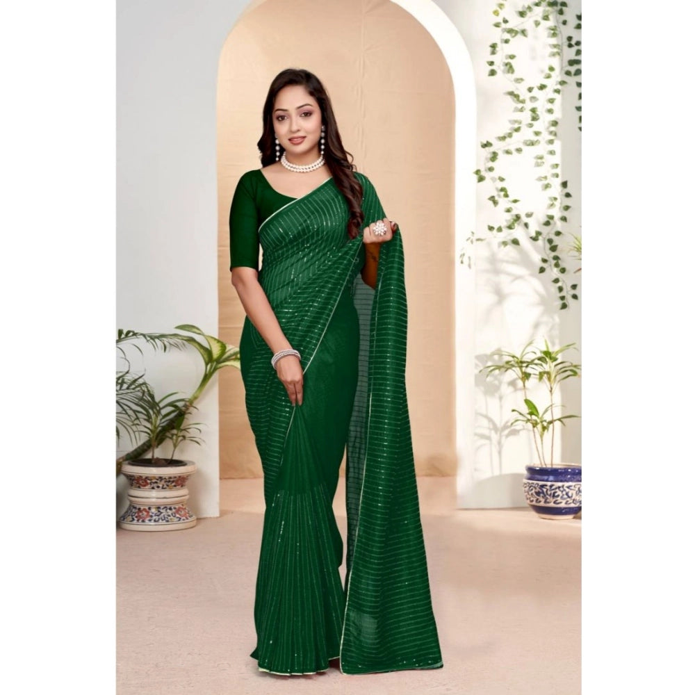 Women'S Vichitra Silk Striped Saree With Unstitched Blouse 5.5