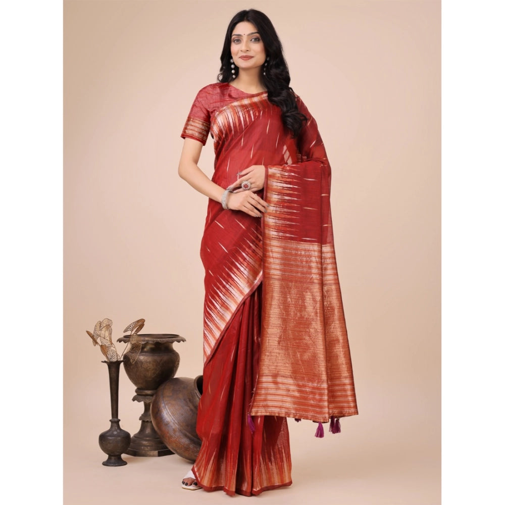 Women'S Linen Cotton Printed Saree With Unstitched Blouse 5.5M